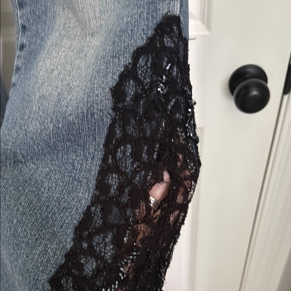 Bisou Bisou Blue and Black Flare Wide Leg Jeans - Picture 7 of 14